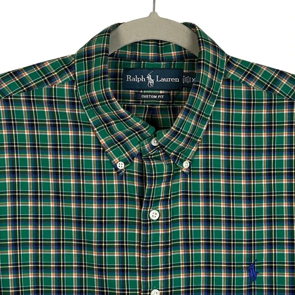 Polo Ralph Lauren Mens XL Custom Fit‎ Green Plaid Button Down Long Sleeve Shirt